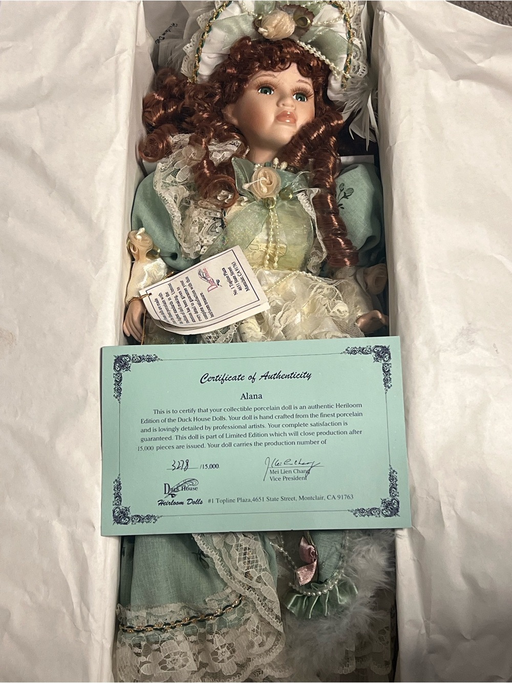 Duck House Alana Porcelain Doll 18” Limited Edition #3228/15000 COA